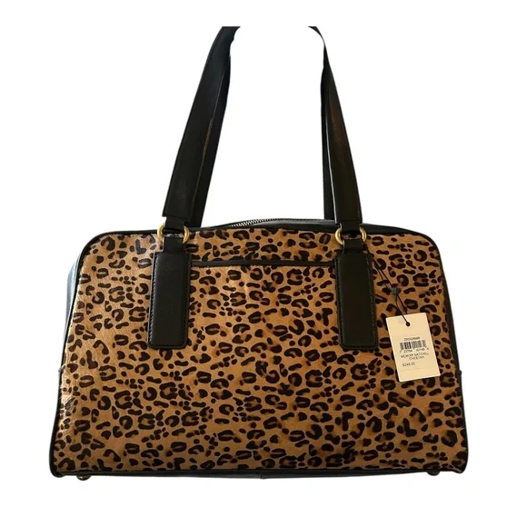 FOSSIL Women's Memoir Satchel - Leopard Print with Black Accents-NWR - Picture 2 of 12